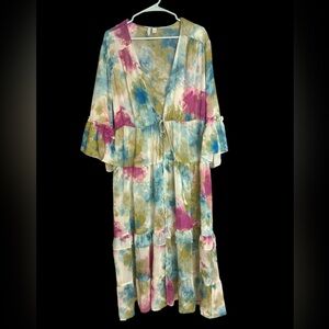 Cato Multicolor Maxi Sheer robe light weight with Tie-Dye Effect